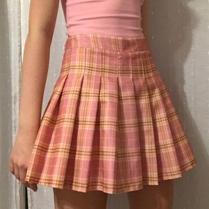 Pink Plaid Pleated Skirt
